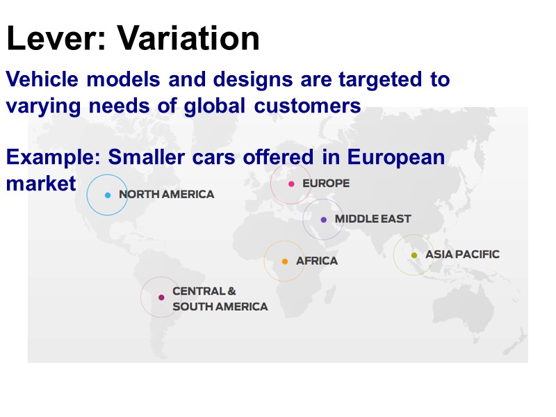 Vehicle models and designs are targeted to varying needs of global customers  Example: